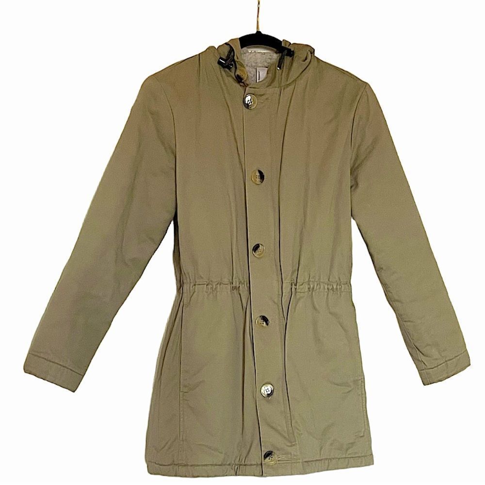 American Apparel Khaki 100% Cotton Sherpa Lined Hooded Safari Jacket Sz XS